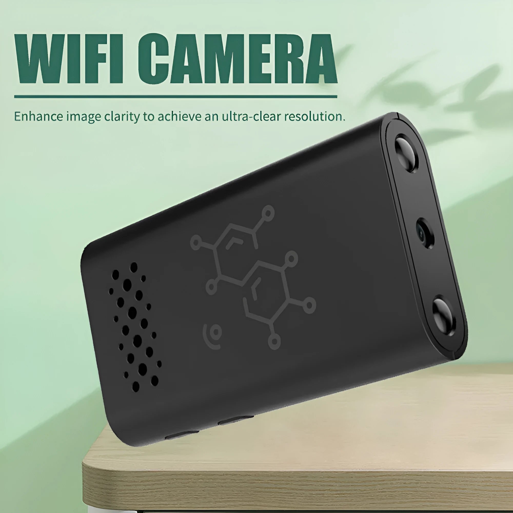 Black smart security camera with baby monitor function and WiFi connectivity