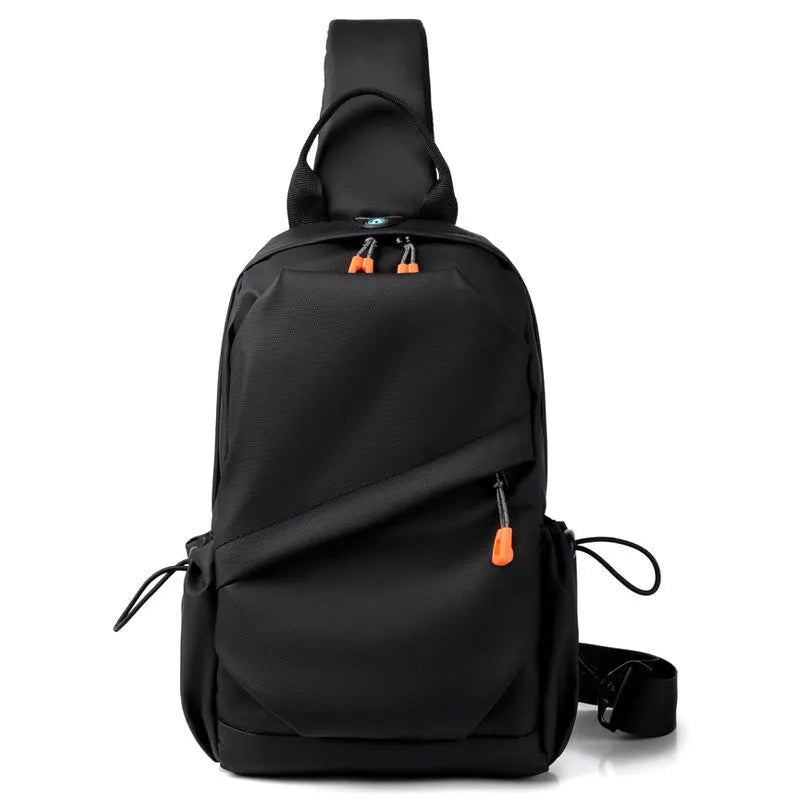 Men's black polyester crossbody bag with waterproof coating and shoulder strap