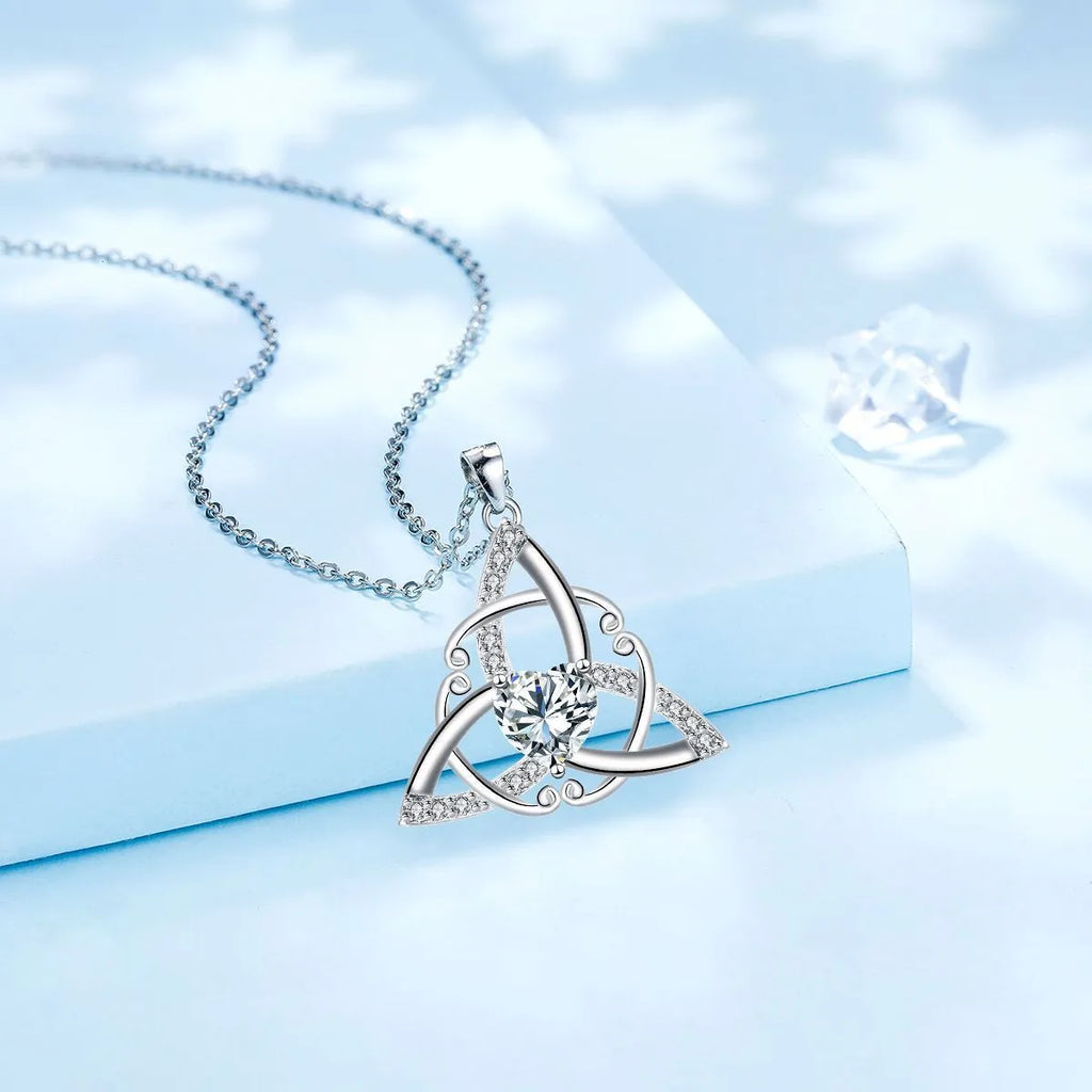 Geometric Celtic knot copper necklace for women in blue electroplated finish.