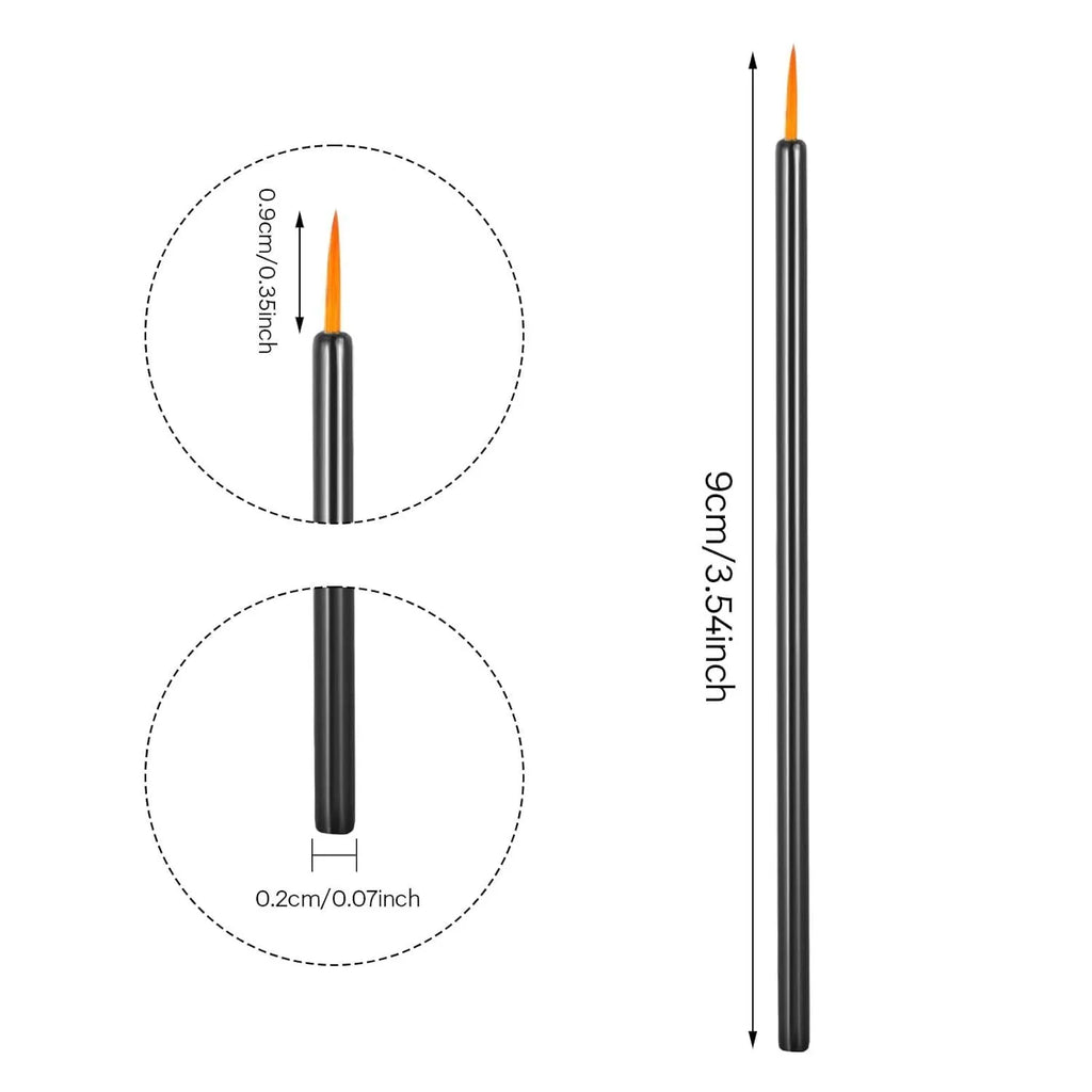 One hundred black disposable eyeliner brushes with fine tips, shown with protective plastic sleeves.