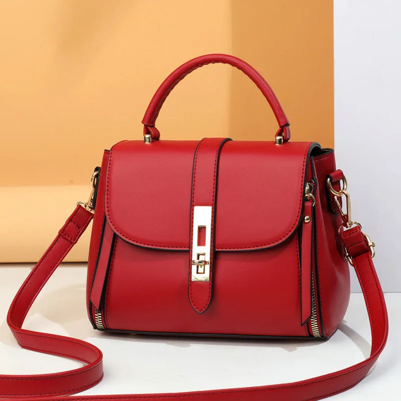 Soft leather women's messenger bag in square vertical design with shoulder strap