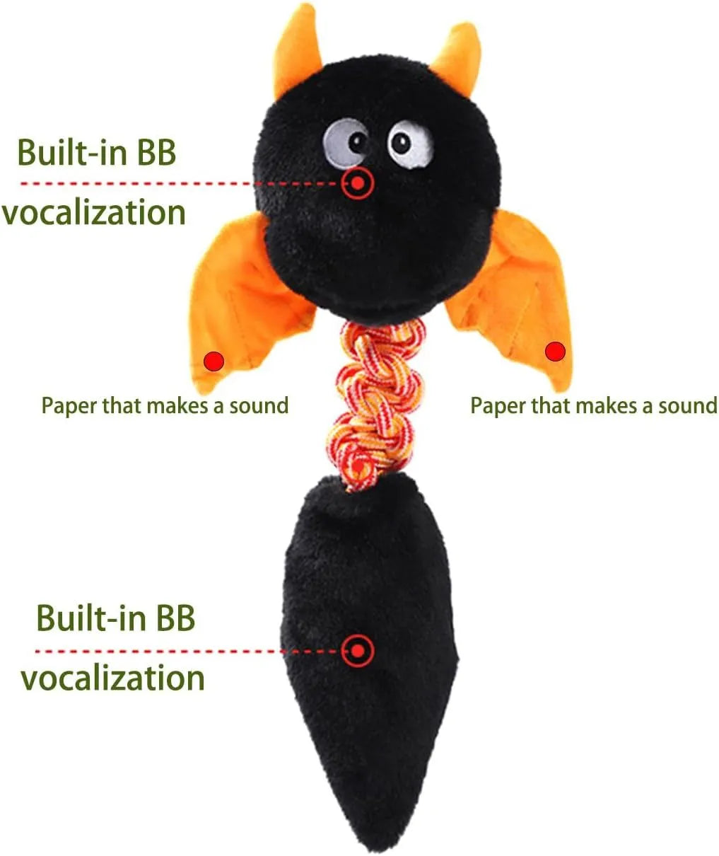 44cm plush squeaky dog toy with rabbit fleece fabric in black, green, or red colour options