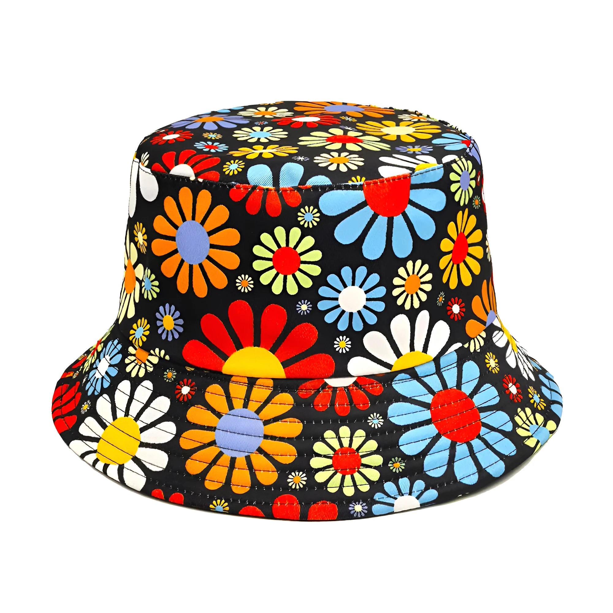 Floral pattern polyester bucket sun hat with dome crown design in size M
