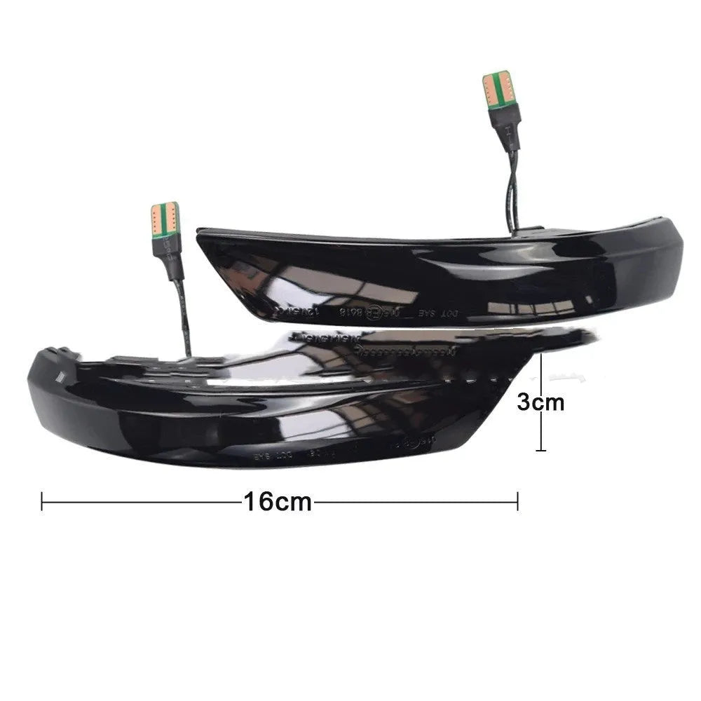 Pair of ABS plastic rearview mirror waterfall lights for Ford Focus and Mondeo, showing yellow and two-tone colour options.