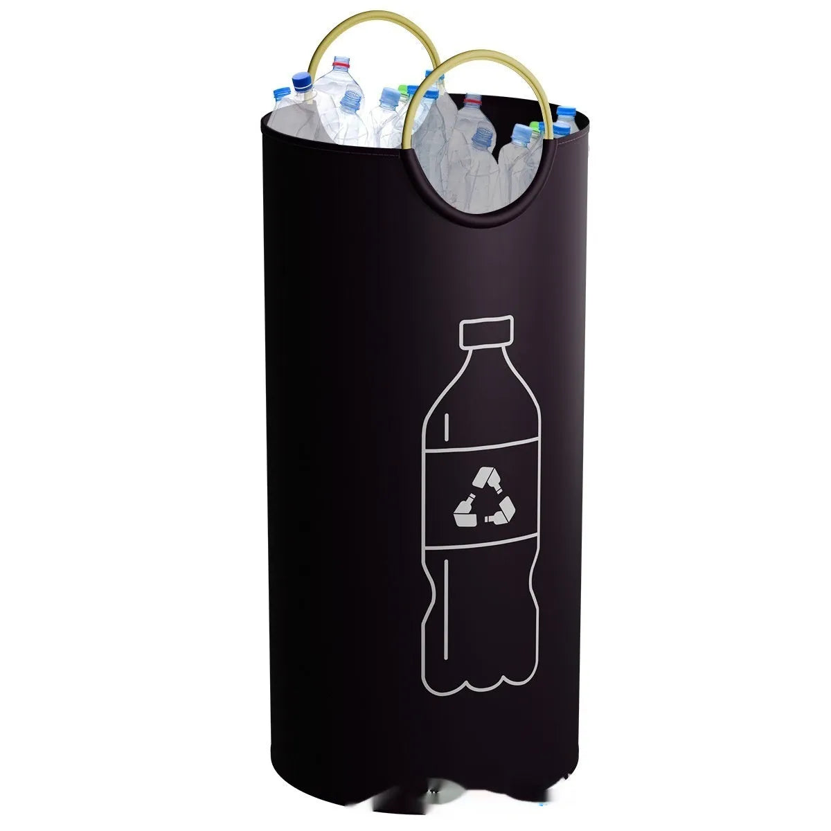 Round portable PP plastic trash can, 38x72cm, shown with included garbage bag.