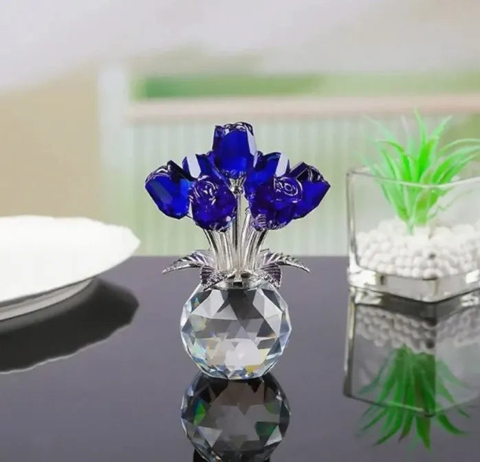 Handcrafted K9 crystal geometric rose glass ornament in seven colour options on display