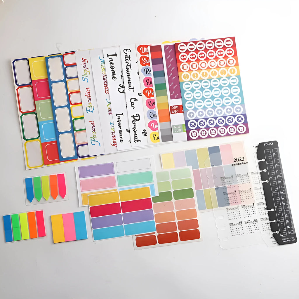 German adhesive paper stickers showing multiple grid designs colour options and A6 ruler versions for organisation