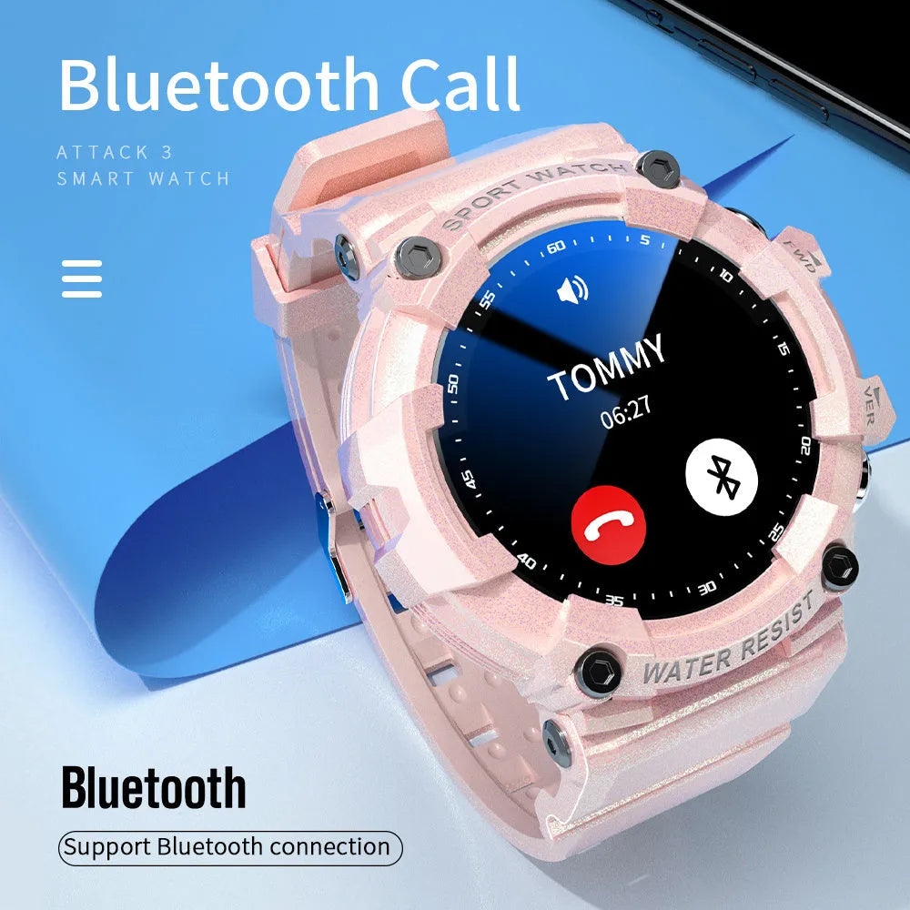 IP67 waterproof smart watch with round colour screen and black TPU strap