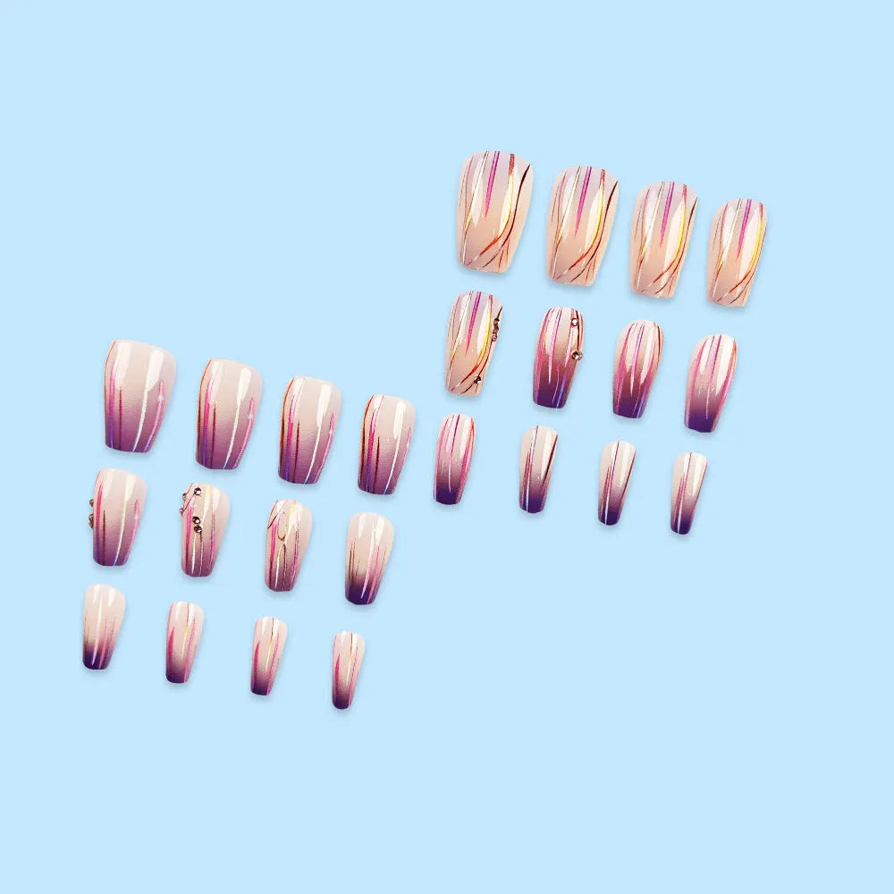 Magic Purple Line Gradient nail sticker set showing starry sky patterns with jelly glue tube