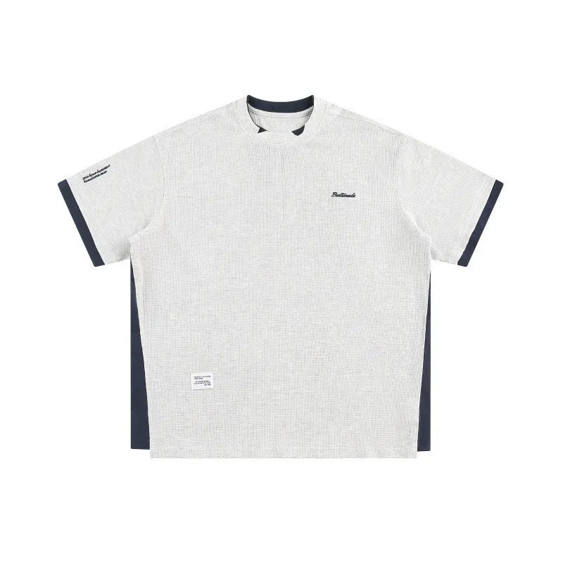Waffle texture short sleeve t-shirt with retro alphabet embroidery in loose fit design