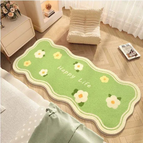 Flower shaped cashmere bedside blanket with cartoon alien printing in gradient flower colours