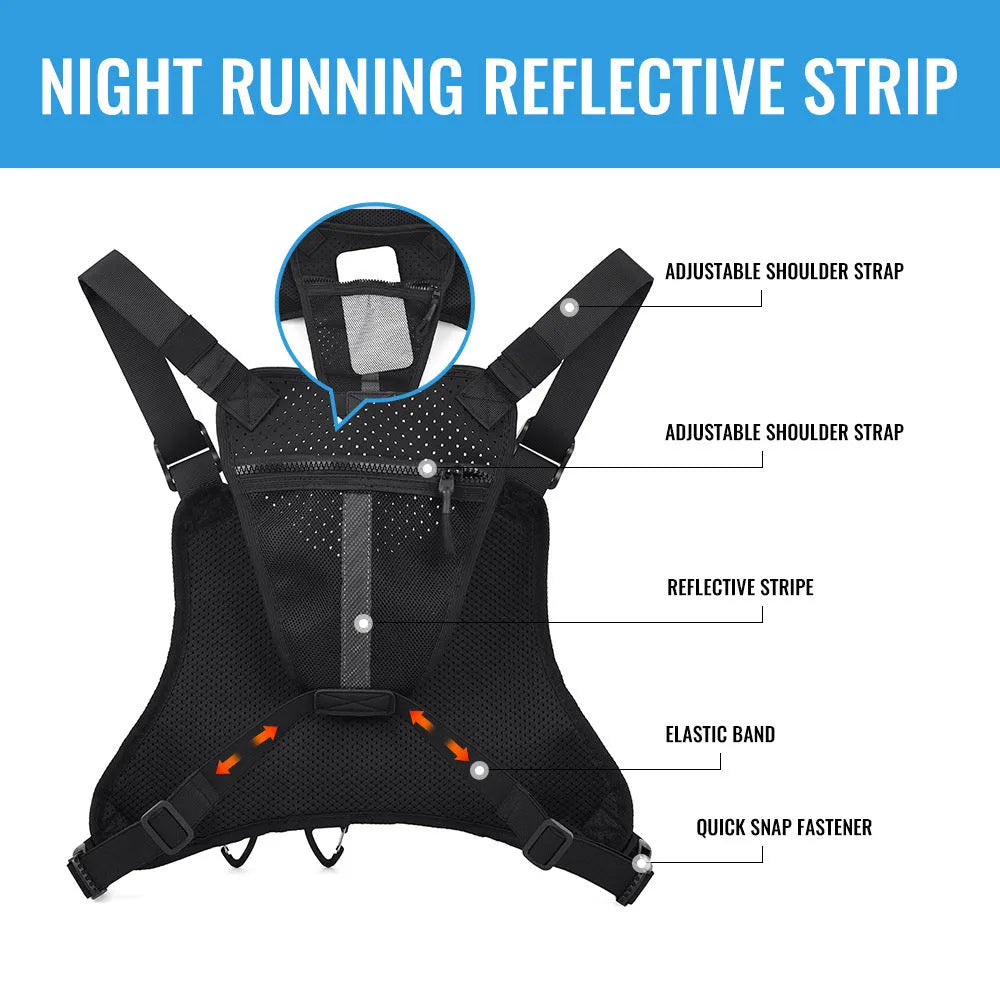 Oxford cloth chest bag with breathable vest design for riding and cycling in black colour