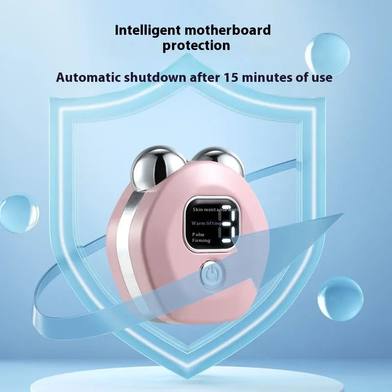 Portable micro current double-roller massage instrument with hot compress function in light blue colour