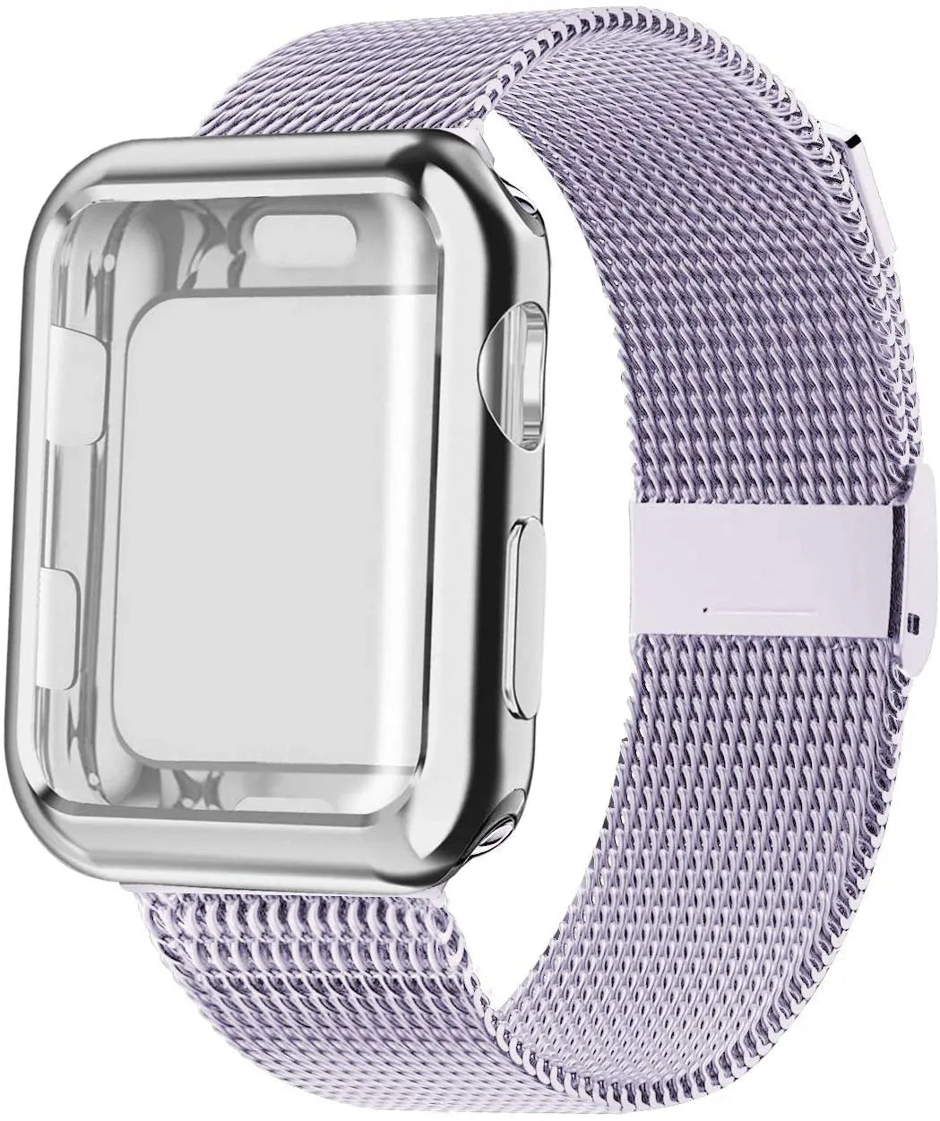 Magnetic Milanese metal strap for Apple Watch in various colours on a watch case