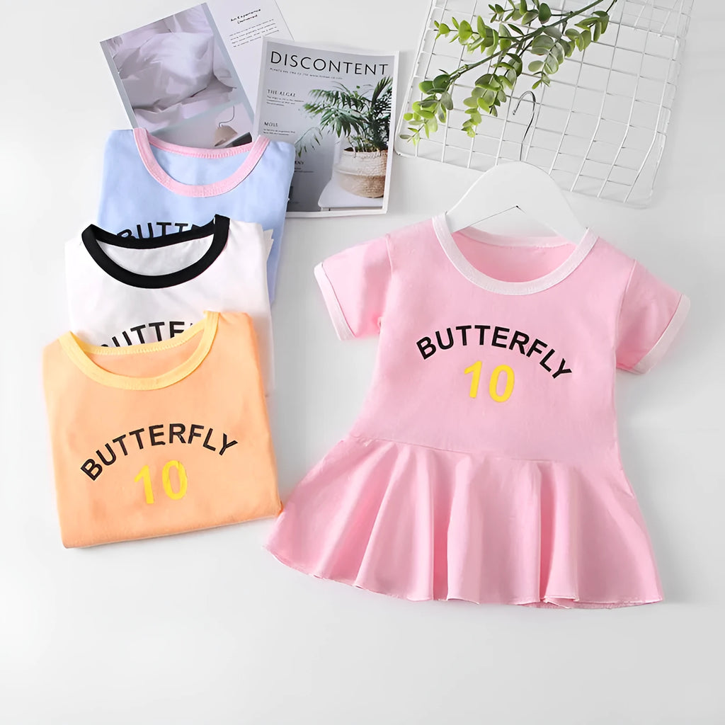 Cotton baby princess dress short sleeve summer pink for height 80-120cm