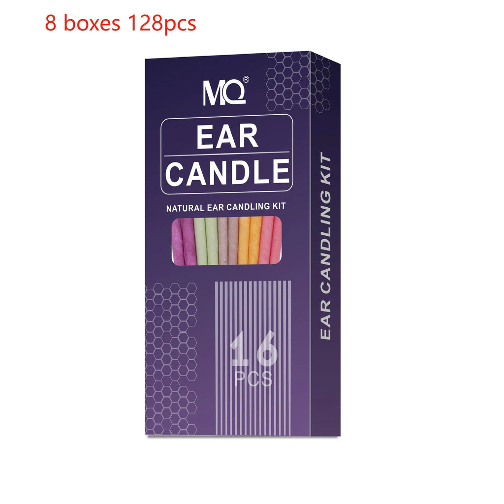 Box of 16 ear candles with protection boards and swabs in eight colour options for health massage.