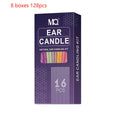Box of 16 ear candles with protection boards and swabs in eight colour options for health massage.