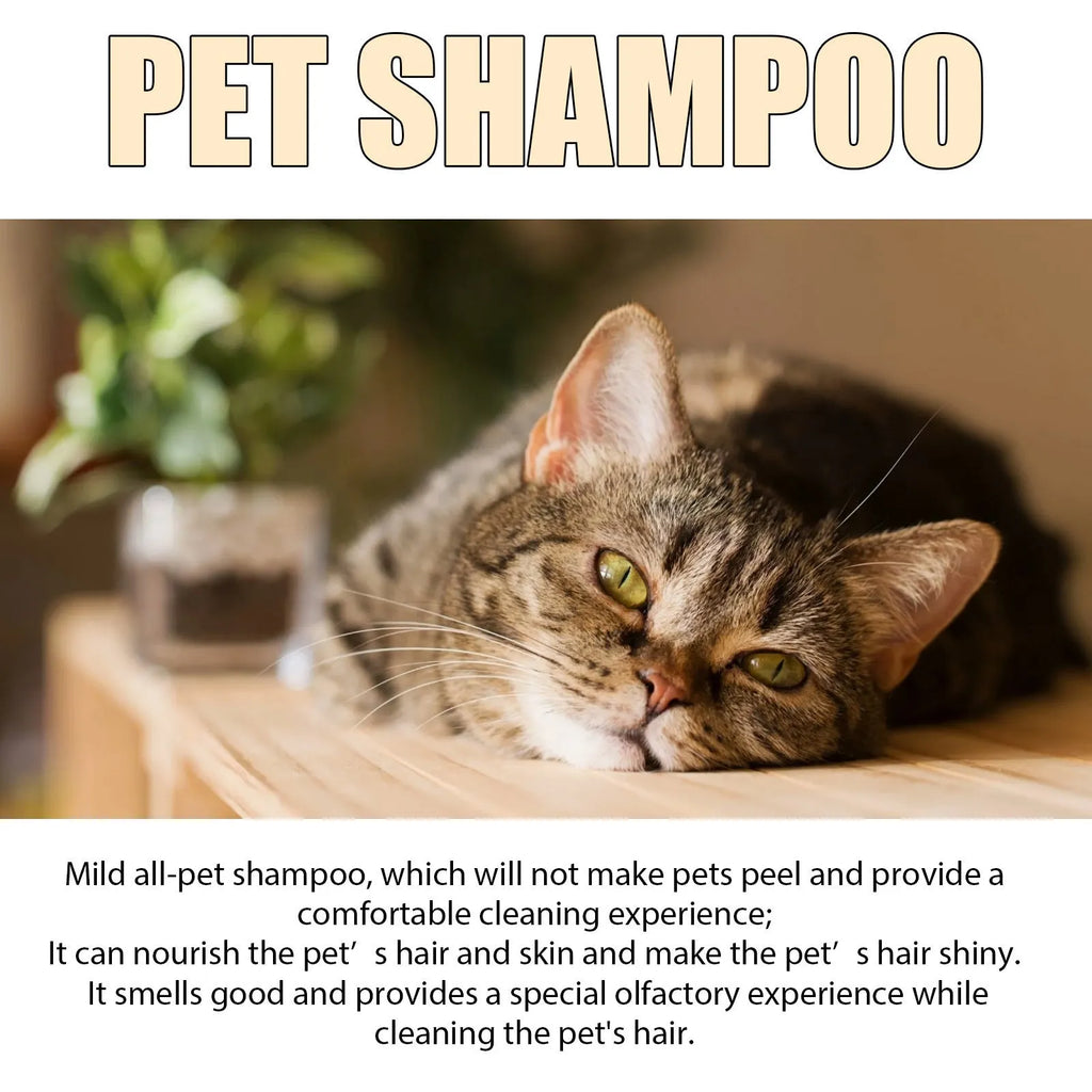 Pet shampoo bottle for dogs and cats in 100ml and 300ml sizes for mild cleansing