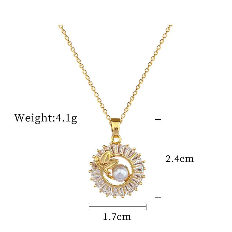 Women's titanium steel geometric jewellery set with round ring leaves necklace and matching electroplated earrings