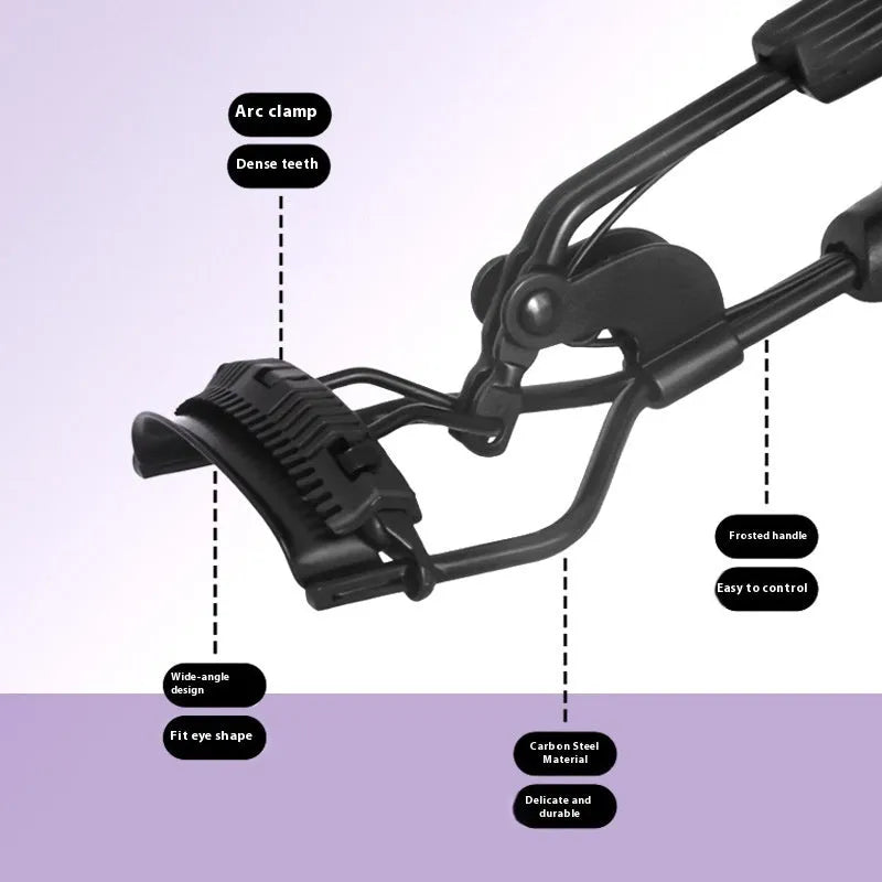 A4 manual eyelash curler with comb in black ribbon finish on white background
