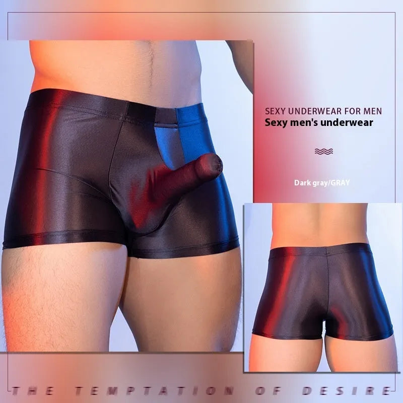 Men's red elephant print boxer shorts with mid waist and seamless nylon fabric