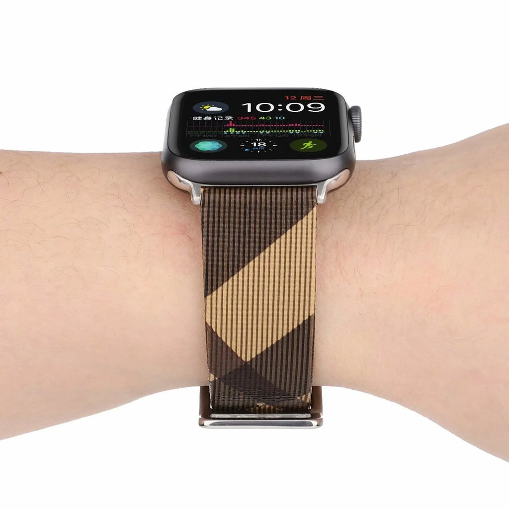 Fashion plaid grey PU watch strap for 38/40mm or 42/44mm watches on a white background