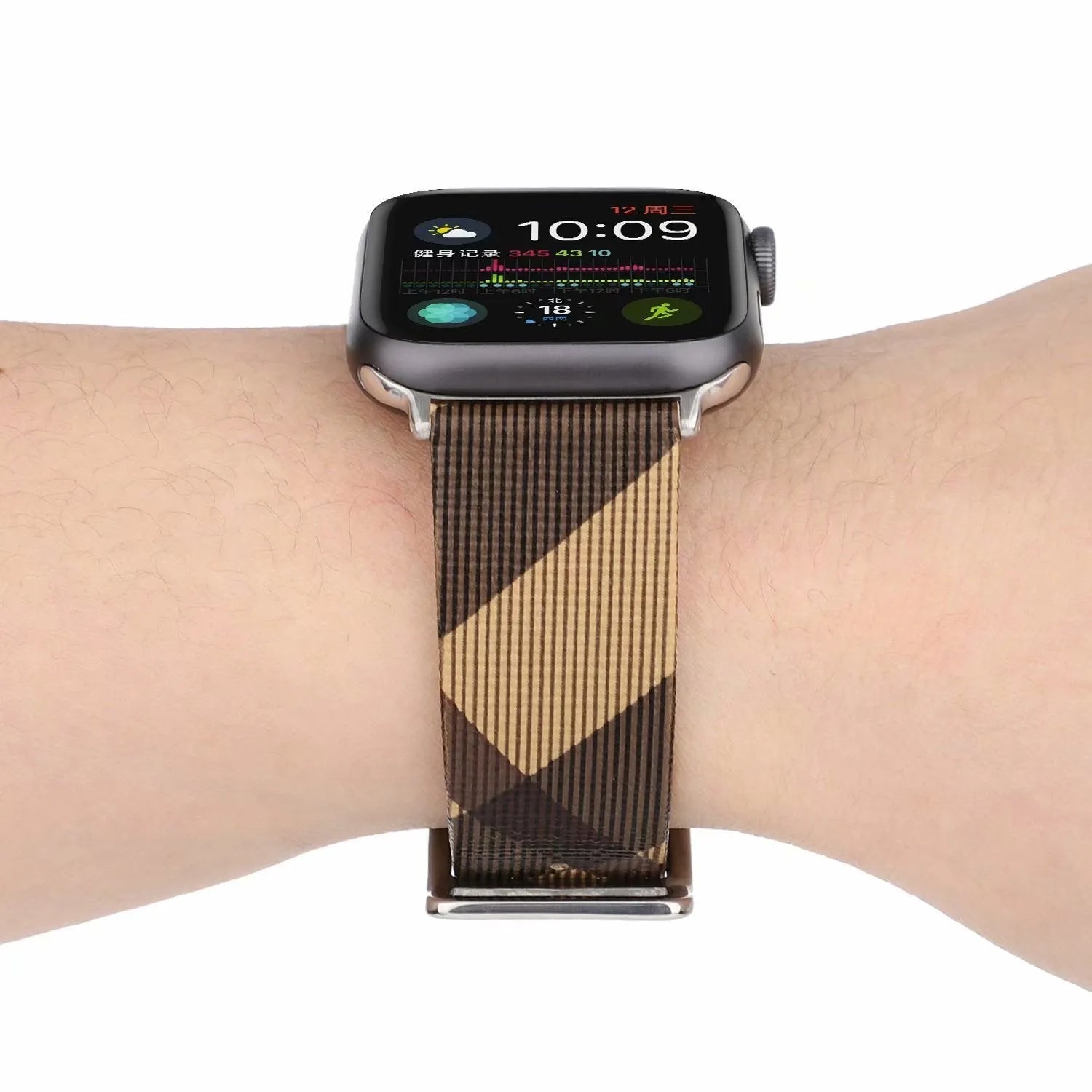 Fashion plaid grey PU watch strap for 38/40mm or 42/44mm watches on a white background