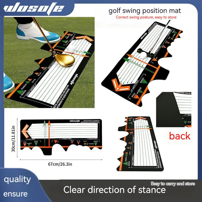 Black neoprene golf swing posture training pad on a practice surface