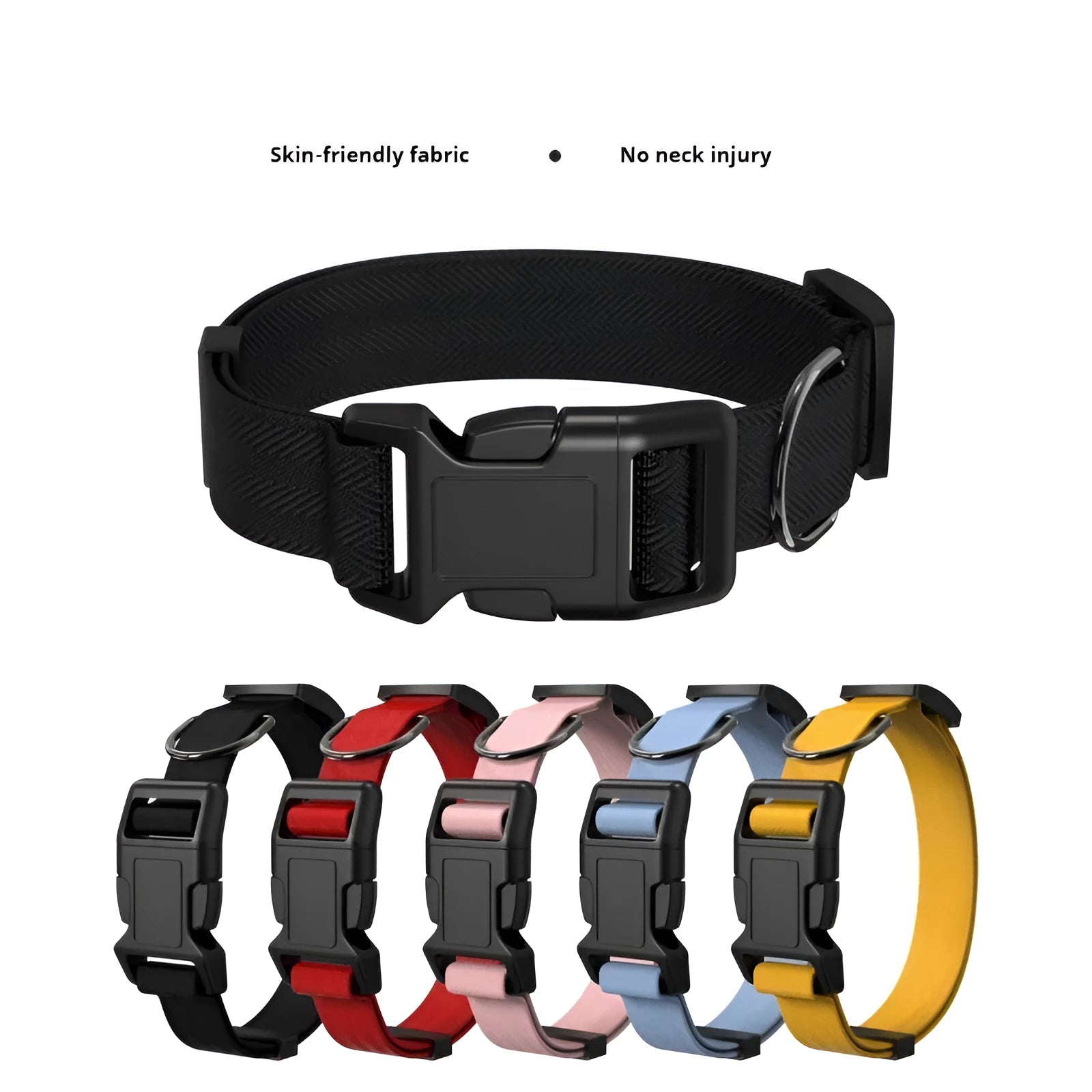 Nylon cat dog collar in five colours black red blue pink yellow sizes S M L XL