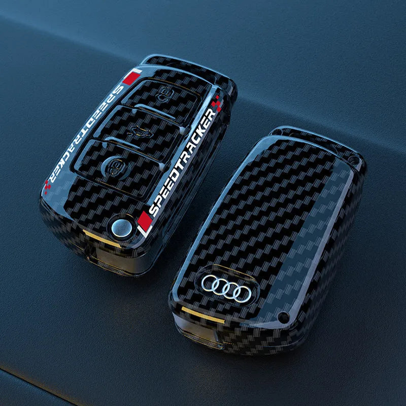 Carbon fibre style car key cover with mirror element in carbon or white colour