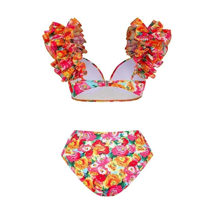 Women's floral print push-up bikini with high-waist briefs