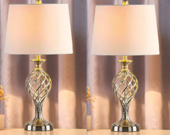 European style alloy metal bedside lamp with touch controls and USB charging socket