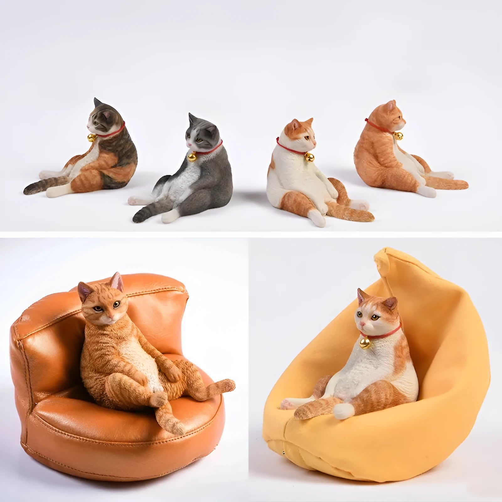 Lazy cat car ornament on sofa, approximately 7.5cm high, made from environmental protection resin with fabric art details