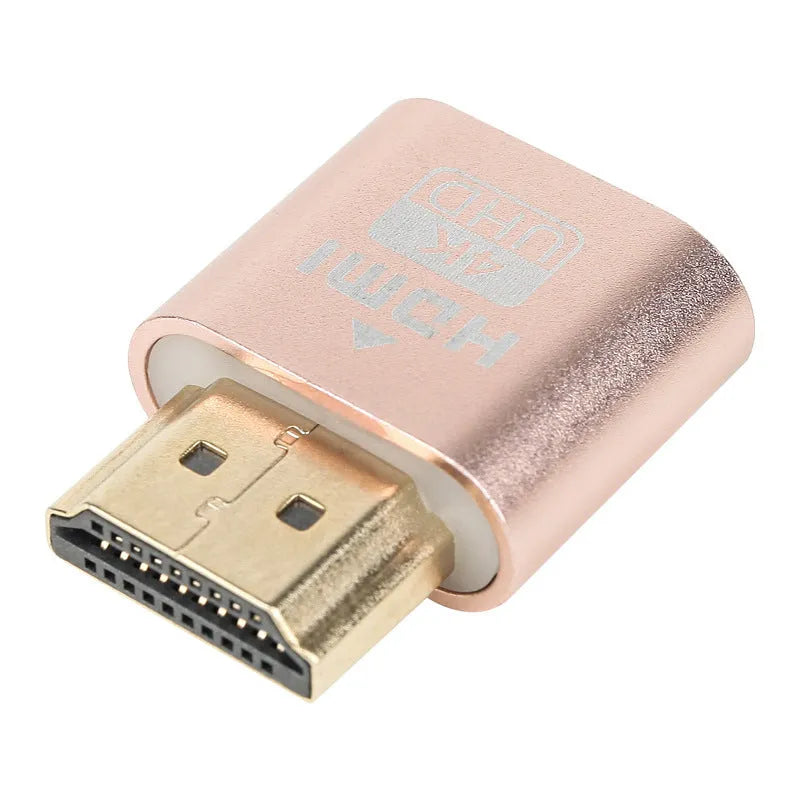 Compact HDMI graphics card dummy plug in gold, silver, black, gray, or rose gold finish for virtual display emulation.