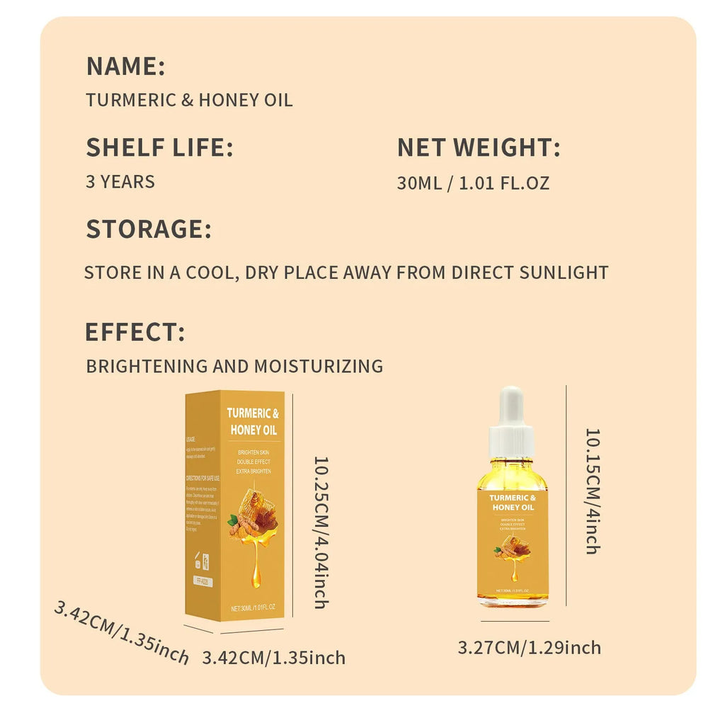 30ml amber glass bottle of Turmeric Honey Essential Oil with neutral label.
