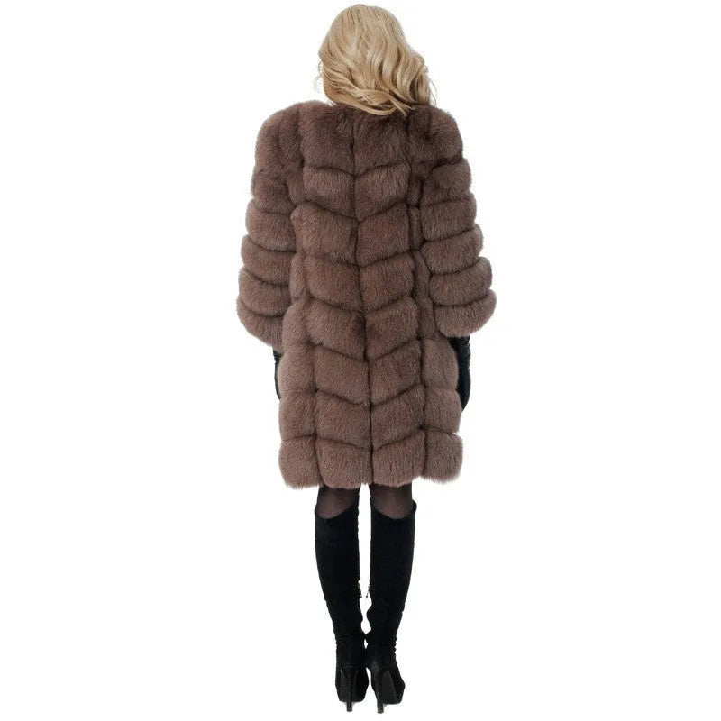 Women's 80cm long artificial fur coat in regular sleeve style available in multiple colours