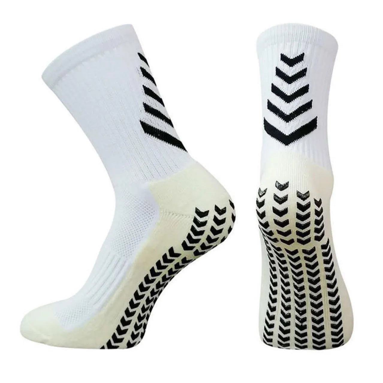 Men's mid-calf athletic socks with geometric patterns and silicone non-slip grip elements