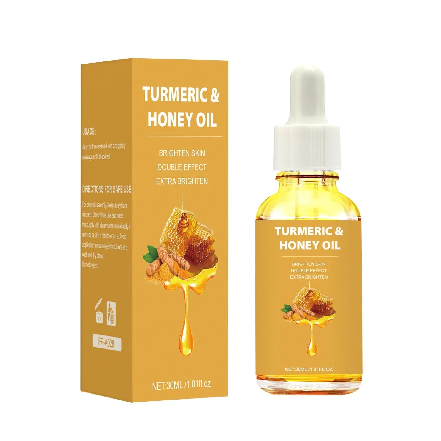 30ml amber glass bottle of Turmeric Honey Essential Oil with neutral label.