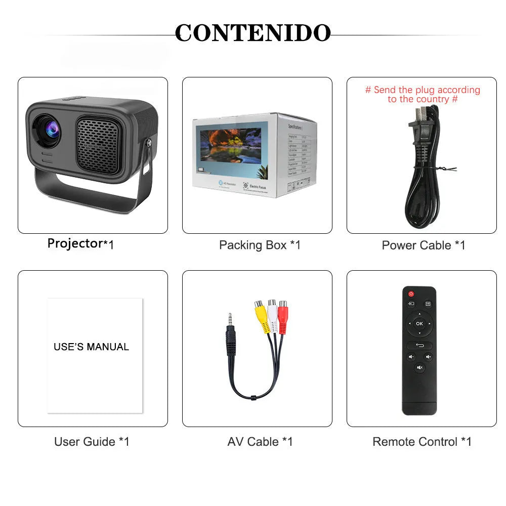 Black portable HD smart projector with Android system and remote control