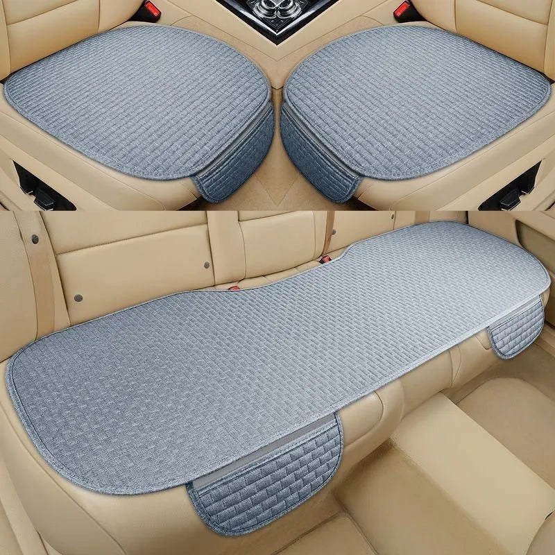 Linen plaid pattern car seat cushion with hemming style in classic black and red colour