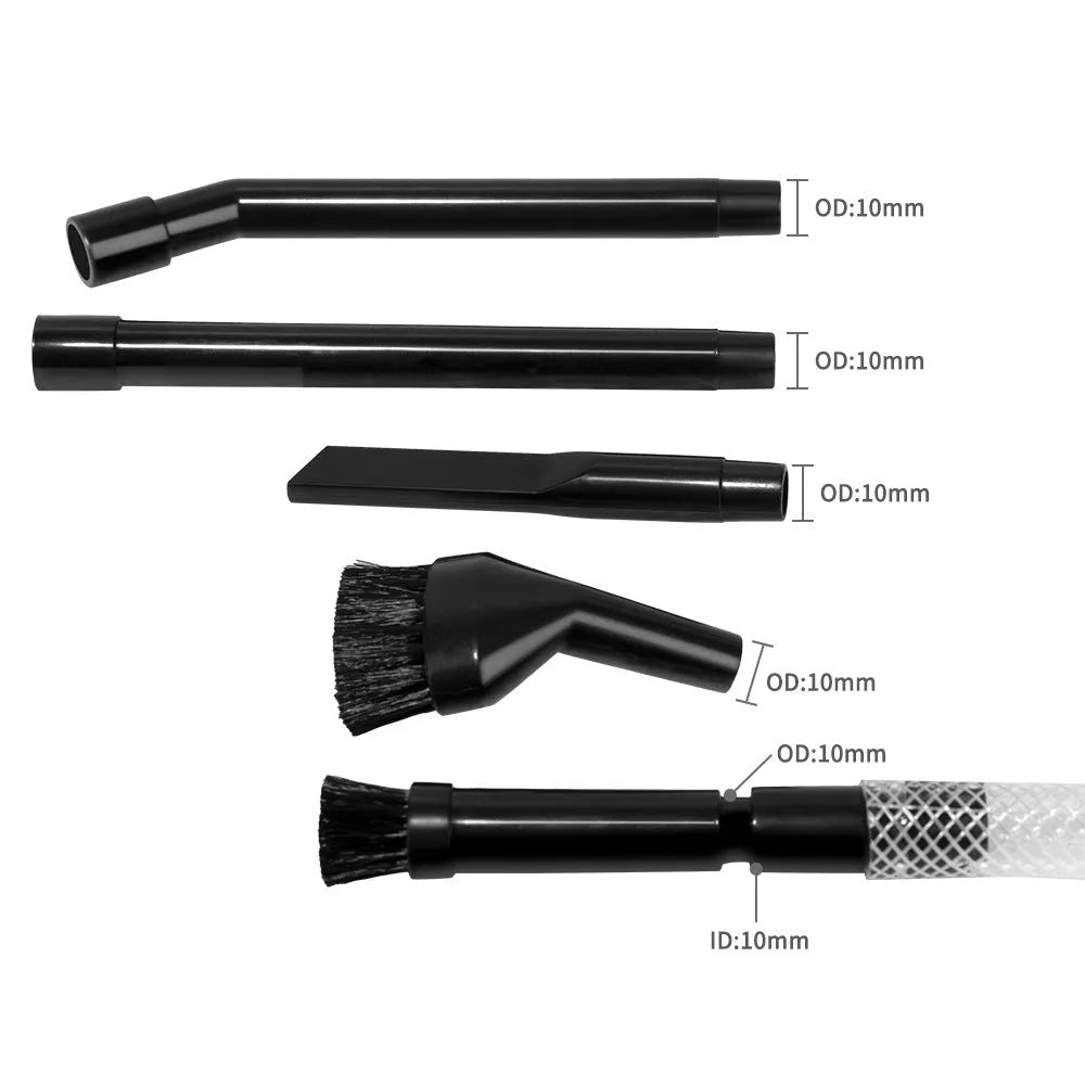 Eight-piece vacuum cleaner accessory set with small suction head for confined space cleaning