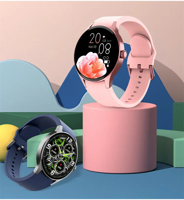 Men's and women's round screen smart sport watch with IP68 waterproof rating on wrist