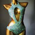 Women's one-piece mesh diamond swimsuit in nylon fabric, shown in available colours.