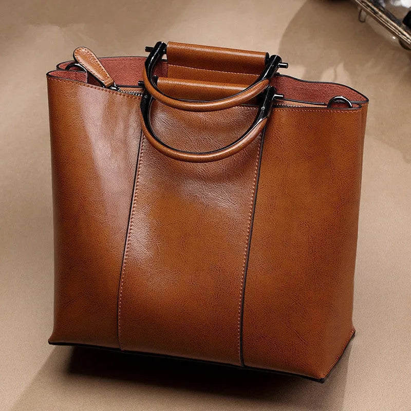 Handmade black genuine leather women's messenger bag with sandwich pocket, 26x25x11cm, two-layer cowhide