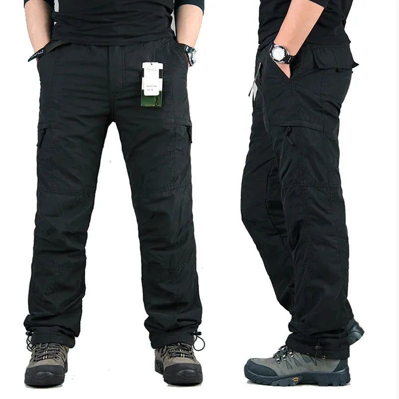 Men's thick cotton overalls with wool lining in straight leg loose fit design