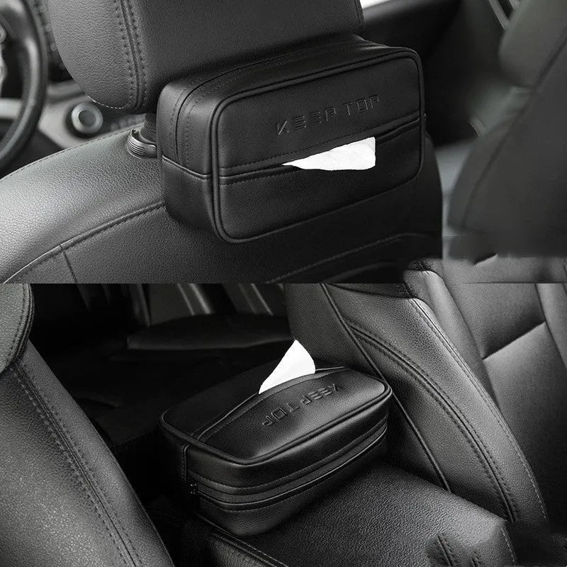 Black PU leather hanging document organiser box for car sun visor