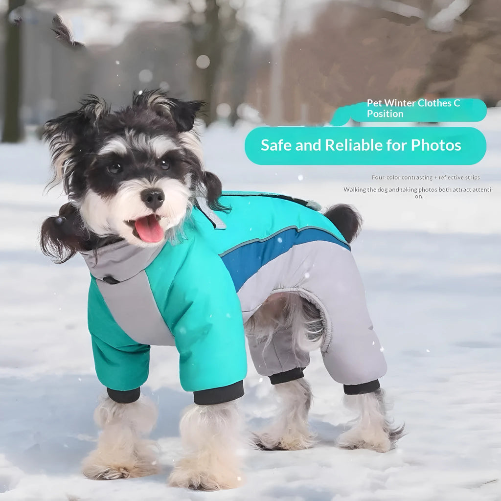 Fleece-lined waterproof four-legged pet clothing for dogs in cold weather traction coat six sizes four colours