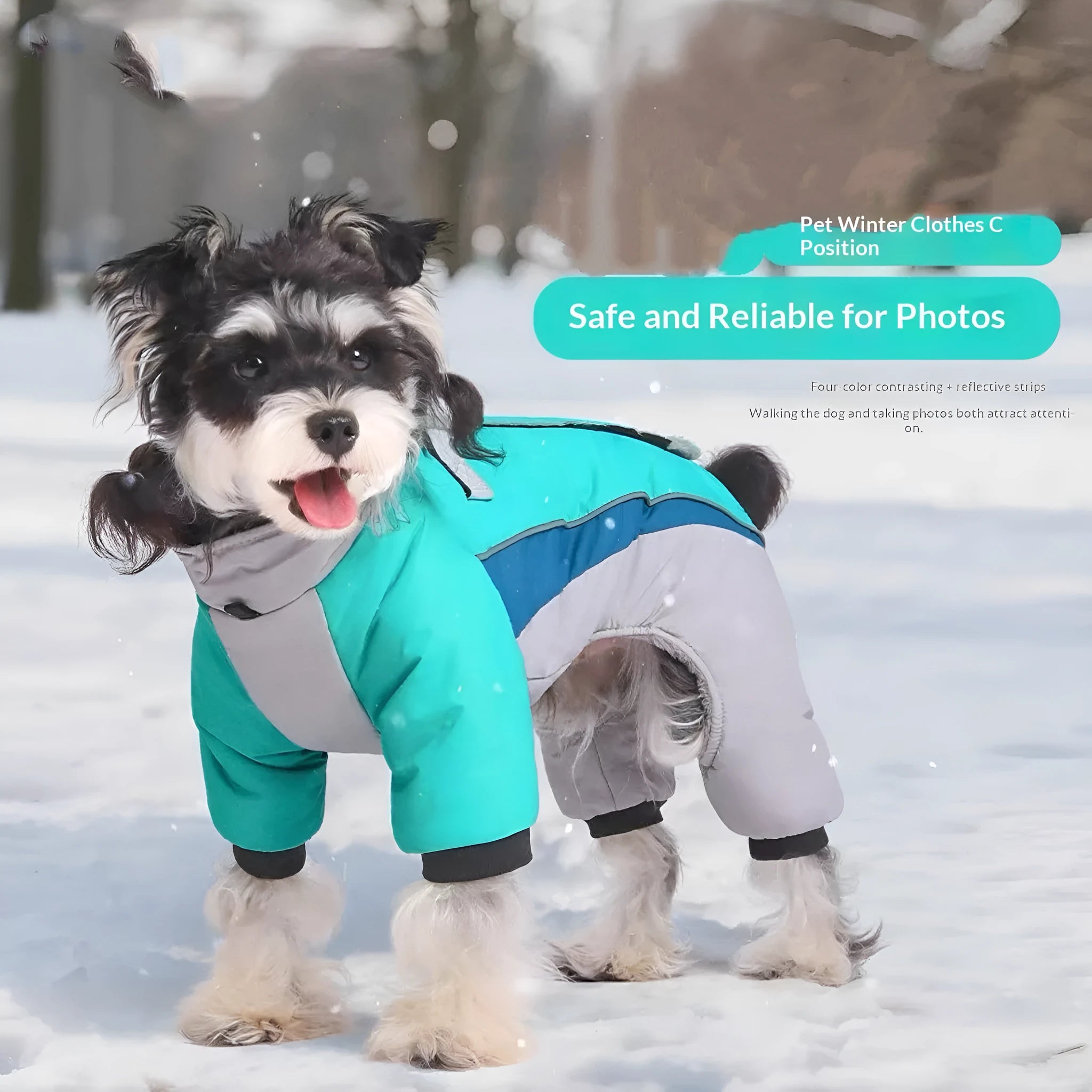 Fleece-lined waterproof four-legged pet clothing for dogs in cold weather traction coat six sizes four colours