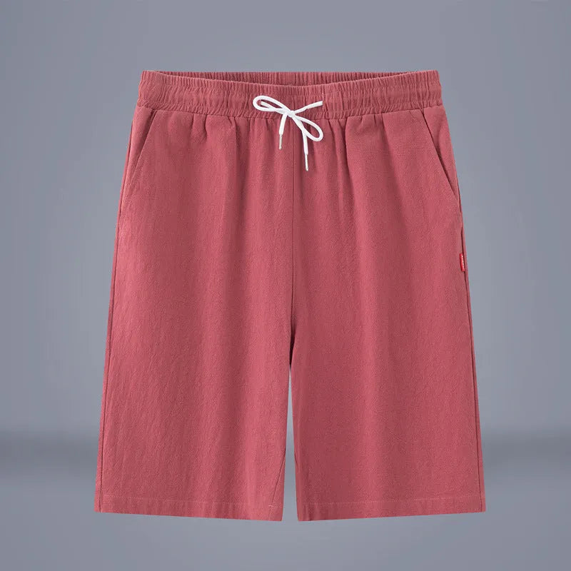 Solid colour cotton linen cropped pants with drawstring waist in army green