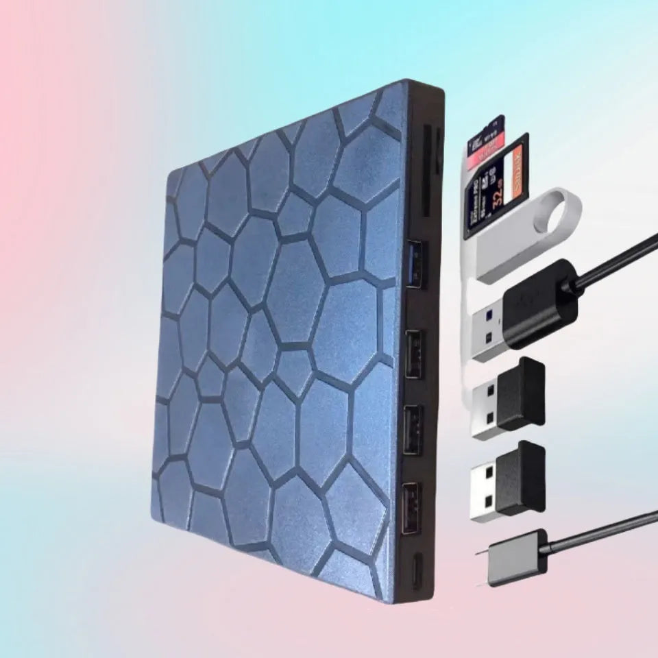 Black external USB CD drive with compact rectangular design